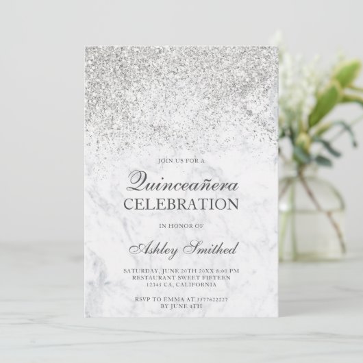 シルバーグリッターは大理石の輝きを放つシックキンセアニェラ 招待状 (スタンド正面)