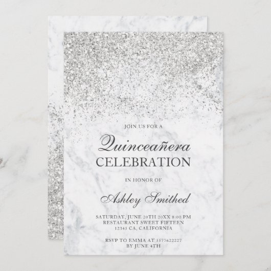 シルバーグリッターは大理石の輝きを放つシックキンセアニェラ 招待状 (正面/裏面)