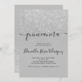 シルバーグリッターは灰色のグラデーションキンセアニェラ 招待状 (正面/裏面)