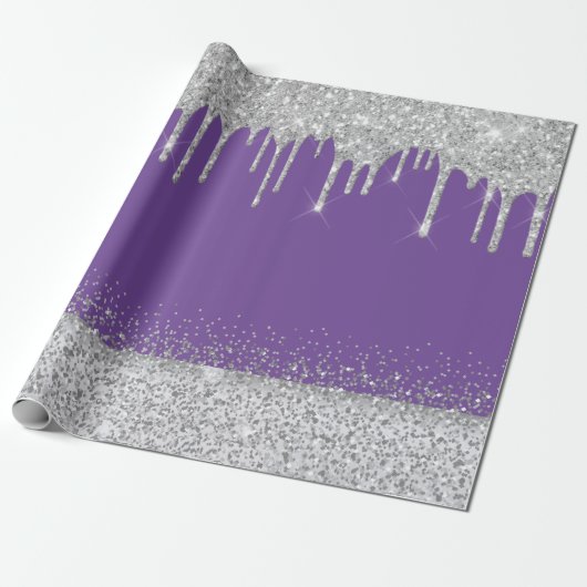 シルバーグリッターは紫の輝く誕生日を乾燥させる ラッピングペーパー (アンロールド)