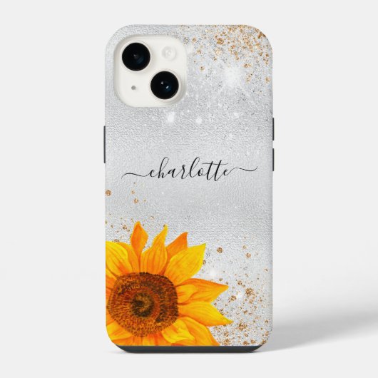 シルバーグリッターひまわり名 iPhoneケース (裏面)