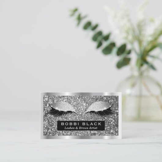 シルバーグリッターまつげエクステンションメイクアップアーティスト 名刺 (スタンド正面)