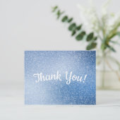 シルバーグリッターを青の背景にサンキューサンキュー ポストカード (スタンド正面)