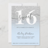 シルバーグリッターアイスグラデーションブルーガーリースウィート16 招待状 (正面)