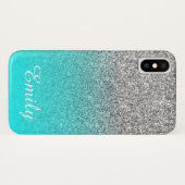 シルバーグリッターアクアグラデーションパーソナライズされた Case-Mate iPhoneケース (裏面(横))