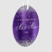 シルバーグリッターアメジストフォイル1stクリスマスフォト オーナメント (正面)