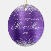 シルバーグリッターアメジストフォイル1stクリスマスフォト セラミックオーナメント (左)