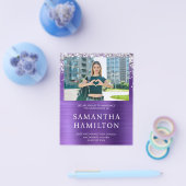 シルバーグリッターアメジストホイル写真卒業式 チラシ (シングル)