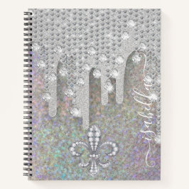 シルバーグリッターアンドダイヤモンドオンレインボーグリッターNo ノートブック
