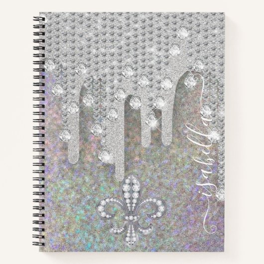 シルバーグリッターアンドダイヤモンドオンレインボーグリッターNo ノートブック (正面)