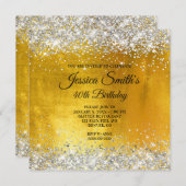 シルバーグリッターイエローゴールドフォイル40th誕生日 招待状 (正面/裏面)