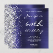 シルバーグリッターインディゴブルーフォイル60誕生日 招待状 (正面/裏面)