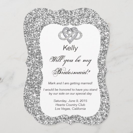 シルバーグリッターインフィニティハートブライズメイドカード 招待状 (正面/裏面)