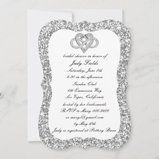 シルバーグリッターインフィニティハートブライダルシャワー招待状 招待状 (正面)