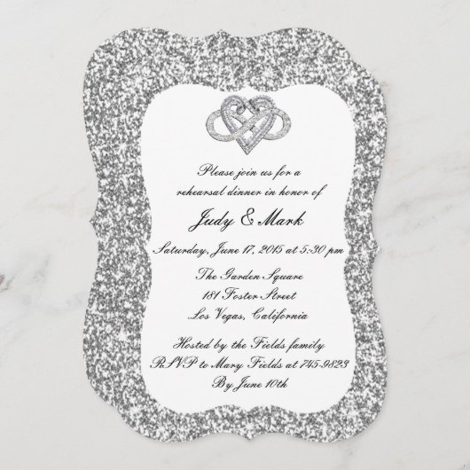シルバーグリッターインフィニティハートリハーサルディナー 招待状 (正面/裏面)