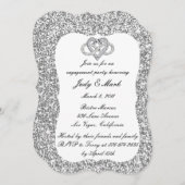 シルバーグリッターインフィニティハート婚約パーティ 招待状 (正面/裏面)