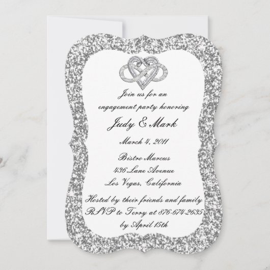 シルバーグリッターインフィニティハート婚約パーティ 招待状 (正面)