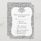 シルバーグリッターインフィニティハート応答カード 招待状 (正面/裏面)