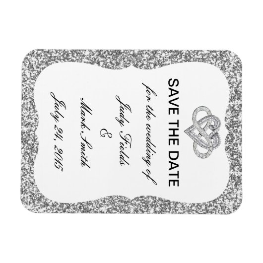 シルバーグリッターインフィニティハート日付磁石を保存 マグネット (横)