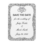 シルバーグリッターインフィニティハート日付磁石を保存 マグネット (縦)