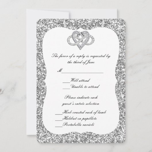 シルバーグリッターインフィニティハート返信カード 招待状 (正面)