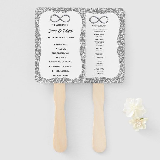 シルバーグリッターインフィニティ結婚式 プログラムファン ハンドファン (正面&裏面)