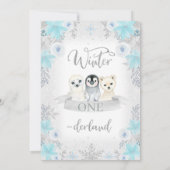 シルバーグリッターウィンターアニマルズオンダーランド誕生日 招待状 (裏面)