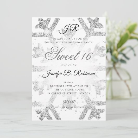 シルバーグリッターウィンタースイート16誕生日 招待状 (スタンド正面)