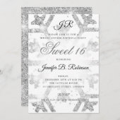シルバーグリッターウィンタースイート16誕生日 招待状 (正面/裏面)