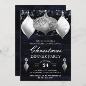 シルバーグリッターウィンターボードクリスマスディナー 招待状 (正面/裏面)