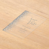 シルバーグリッターウェディング日付を保存 アクリル招待状 (レイダウン)