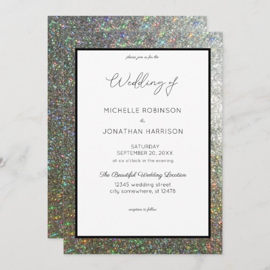 シルバーグリッターウェディング 招待状 (正面/裏面)