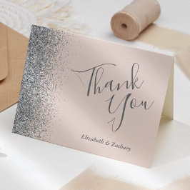 シルバーグリッターエッジ赤面結婚ピンクサンキュー カード