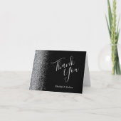 シルバーグリッターエッジ ブラック ウェディング サンクス カード (正面)