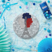 シルバーグリッターエッフェルタワー赤白青パーティー ペーパープレート (パーティー)