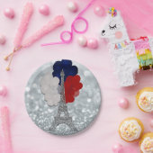 シルバーグリッターエッフェルタワー赤白青パーティー ペーパープレート (パーティー)