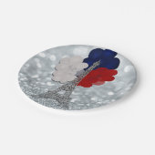 シルバーグリッターエッフェルタワー赤白青パーティー ペーパープレート (アングル)