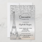 シルバーグリッターエッフェルタワー、ヒール、ガラスキンセニェラ 招待状 (正面)