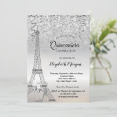 シルバーグリッターエッフェルタワー、ヒール、ガラスキンセニェラ 招待状 (スタンド正面)