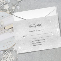 シルバーグリッターエレガントなウェディングRSVP