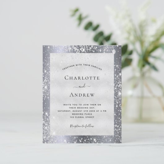 シルバーグリッターエレガントな結婚式の招待状 (スタンド正面)