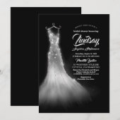 シルバーグリッターエレガントドレス ブラック ブライダルシャワー 招待状 (正面/裏面)