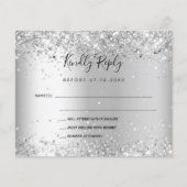 シルバーグリッターエレガントバジェット結婚式RSVPカード (正面)