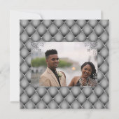 シルバーグリッターエレガントフラワースワール フォト シック 招待状 (裏面)