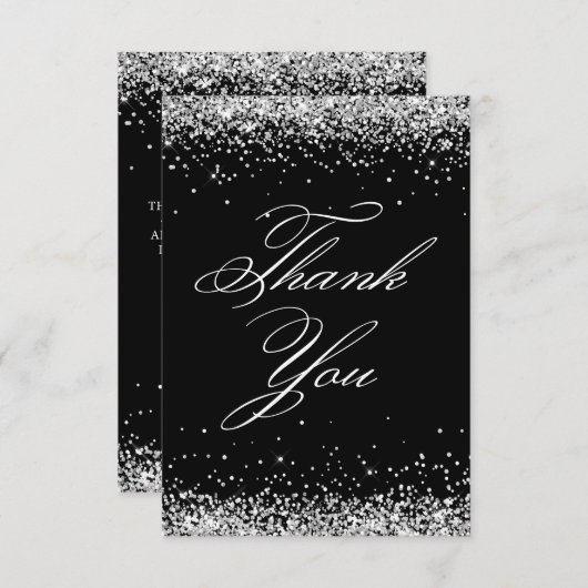 シルバーグリッターエレガントブラック40歳の誕生日 サンキューカード (正面/裏面)