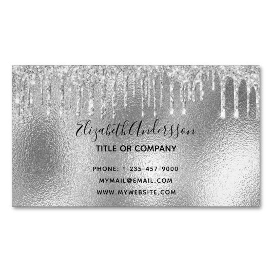 シルバーグリッターエレガントメイクアップデザイナー マグネット名刺 (正面)