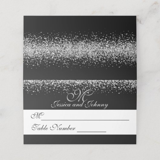 シルバーグリッターオンブラックズ結婚座席表 プレイスカード (外部開封)