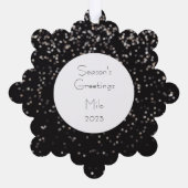 シルバーグリッターオンブラックパーソナライズされたキャット オーナメントカード (裏面)