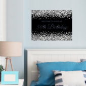 シルバーグリッターオンブラック50th誕生日へようこそ 箔ポスター (インサイチュ (寝室))