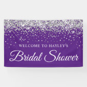 シルバーグリッターオン王室のパープルブライダルシャワー 横断幕 (横)